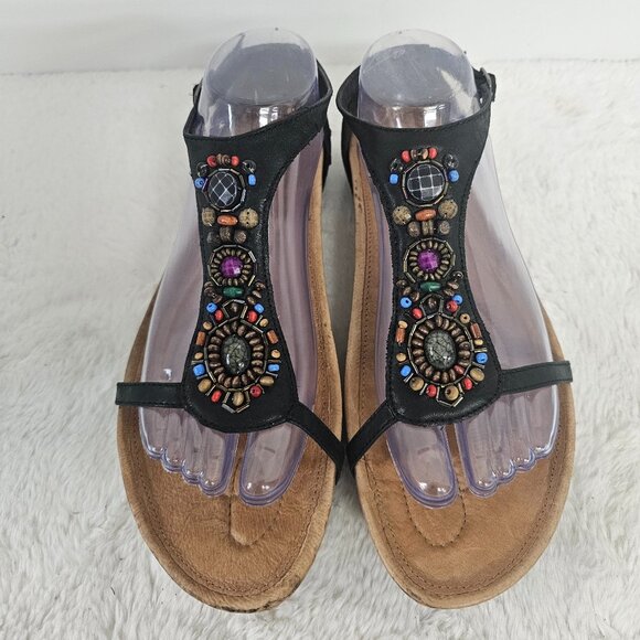 Earth Enchanting Black Beaded Sandals Boho Festival Hippie Leather Comfy 9 - Picture 15 of 15